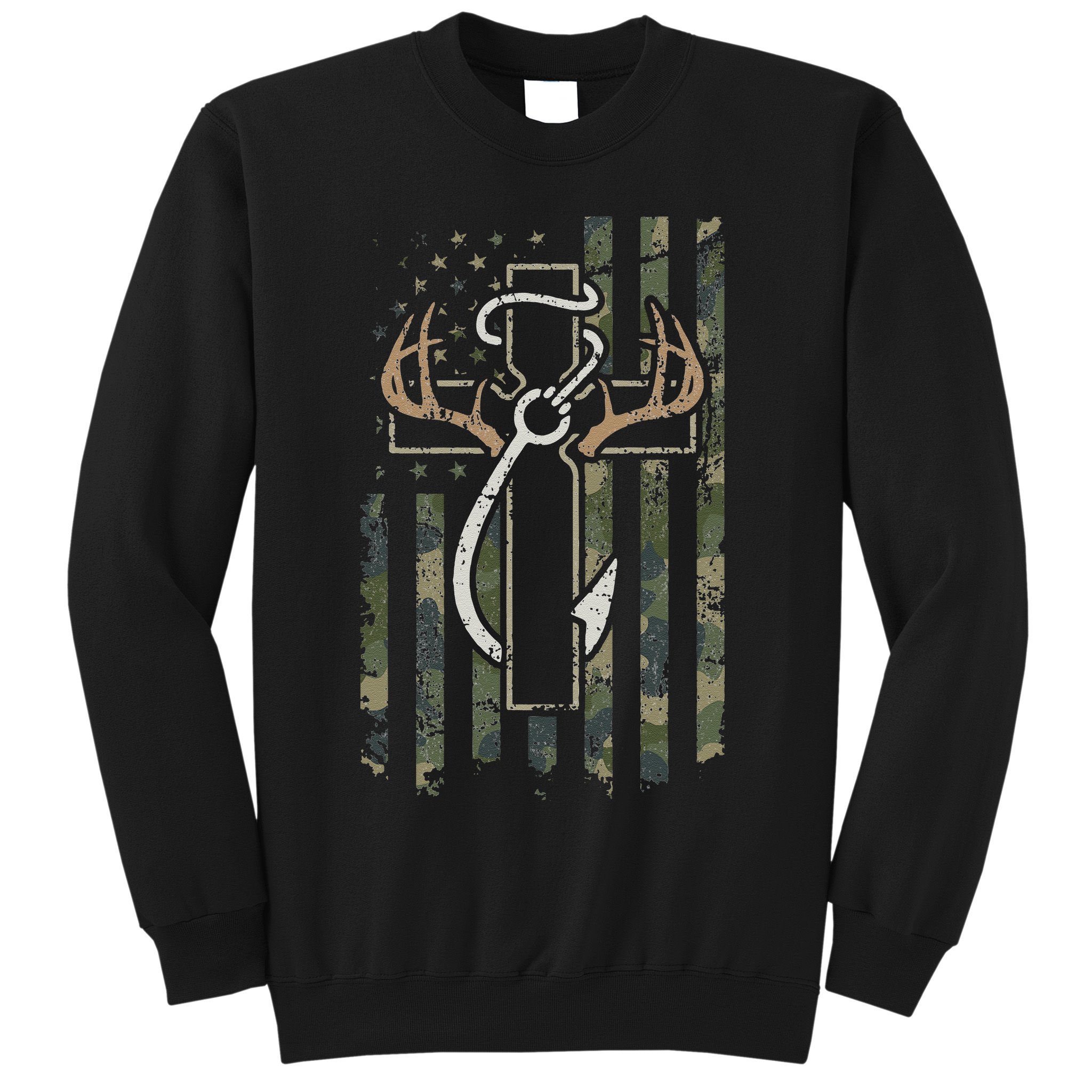 Hunting Fishing Faith Christian Hunter Fisherman Camo USA Sweatshirt