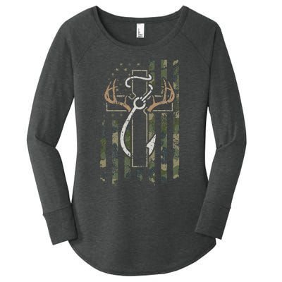 Hunting Fishing Faith Christian Hunter Fisherman Camo USA Women's Perfect Tri Tunic Long Sleeve Shirt