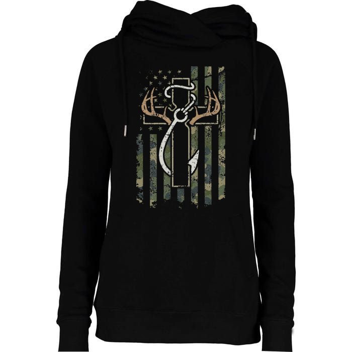 Hunting Fishing Faith Christian Hunter Fisherman Camo USA Womens Funnel Neck Pullover Hood