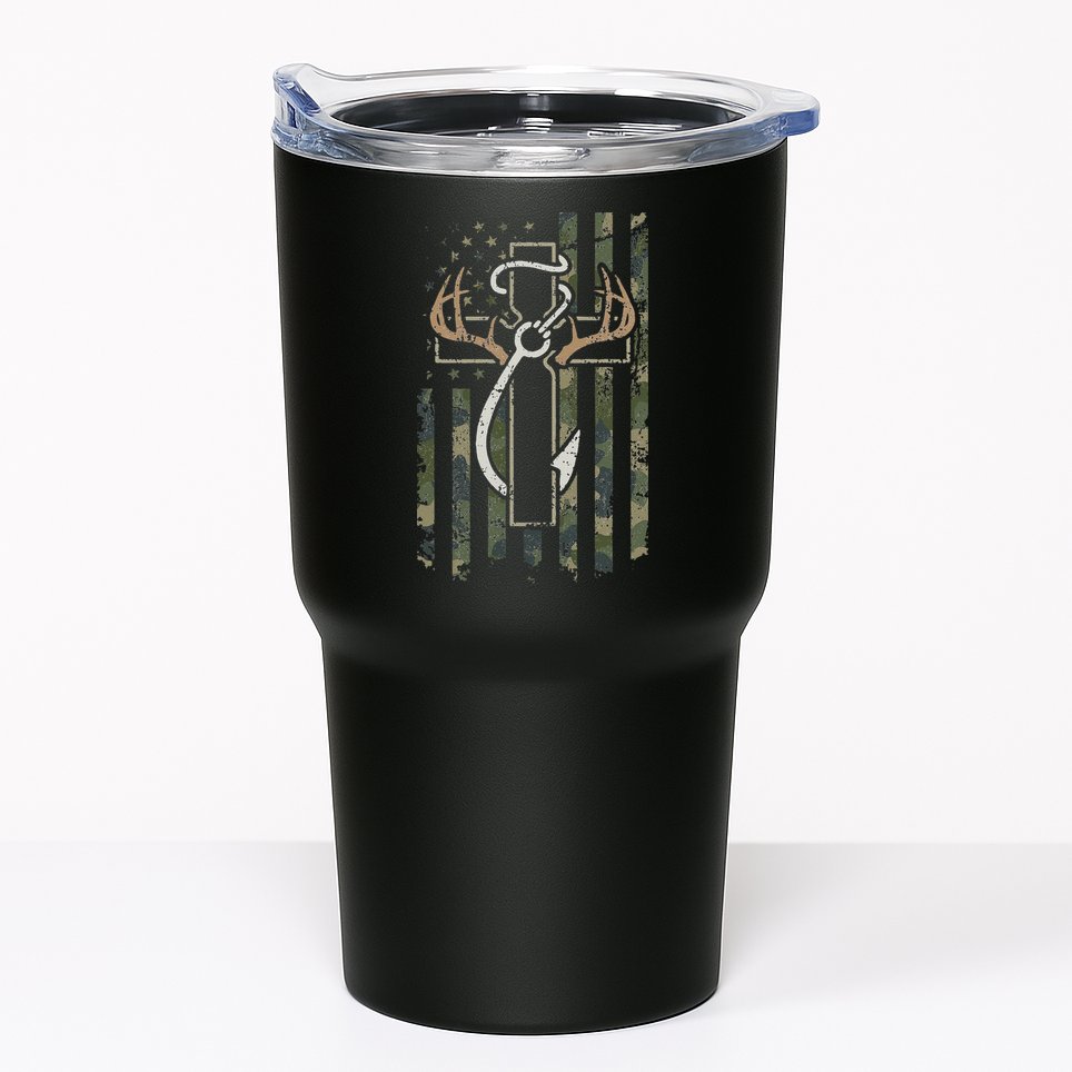 Hunting Fishing Faith Christian Hunter Fisherman Camo USA Tumbler