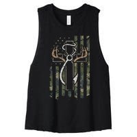 Hunting Fishing Faith Christian Hunter Fisherman Camo USA Women's Racerback Cropped Tank