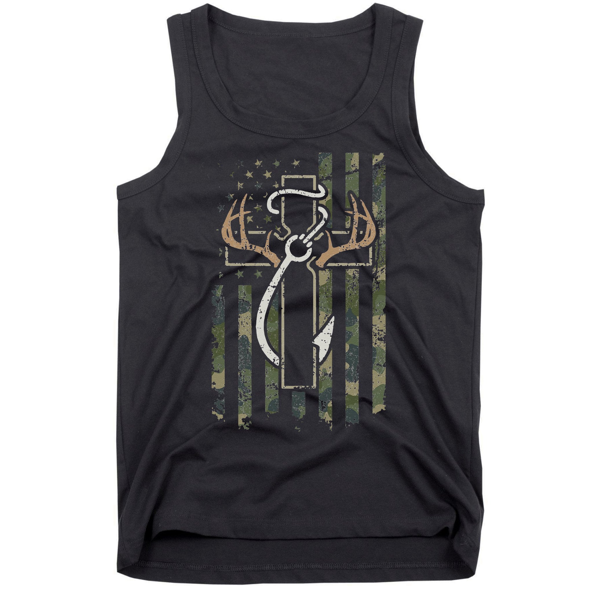Hunting Fishing Faith Christian Hunter Fisherman Camo USA Tank Top