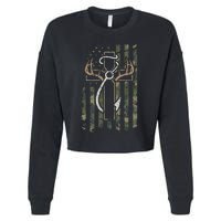 Hunting Fishing Faith Christian Hunter Fisherman Camo USA Cropped Pullover Crew