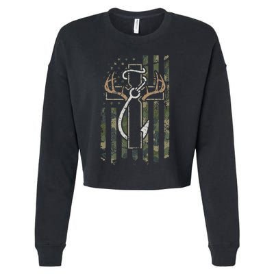 Hunting Fishing Faith Christian Hunter Fisherman Camo USA Cropped Pullover Crew