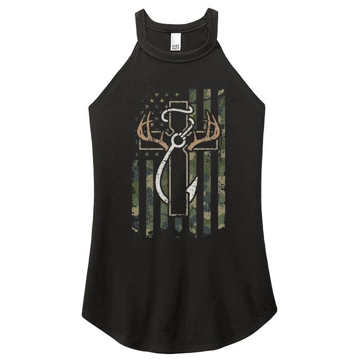 Hunting Fishing Faith Christian Hunter Fisherman Camo USA Women's Perfect Tri Rocker Tank