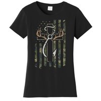 Hunting Fishing Faith Christian Hunter Fisherman Camo USA Women's T-Shirt