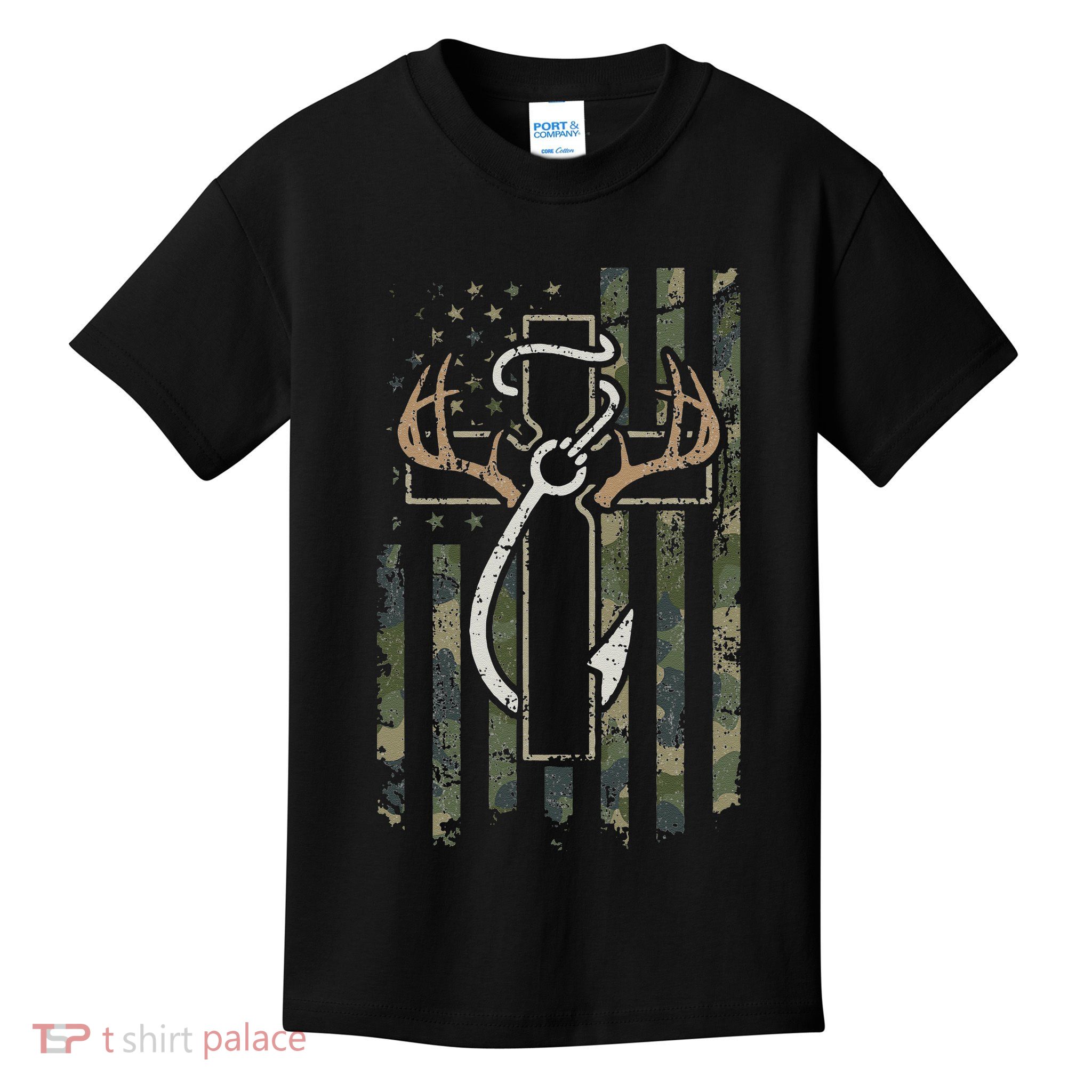 Hunting Fishing Faith Christian Hunter Fisherman Camo USA Kids T-Shirt
