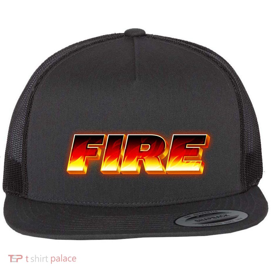 Hot Fire Flames Flat Bill Trucker Hat