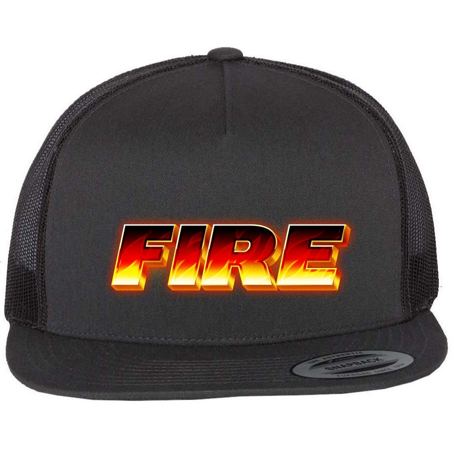 Hot Fire Flames Flat Bill Trucker Hat