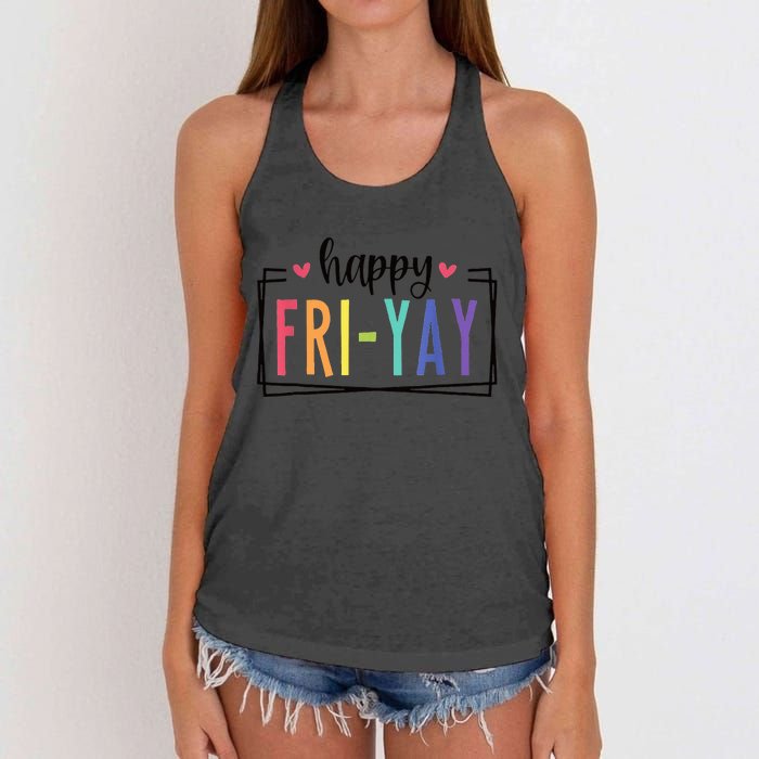 Happy FriYay Friday Lovers Fun Teacher Women's Knotted Racerback Tank