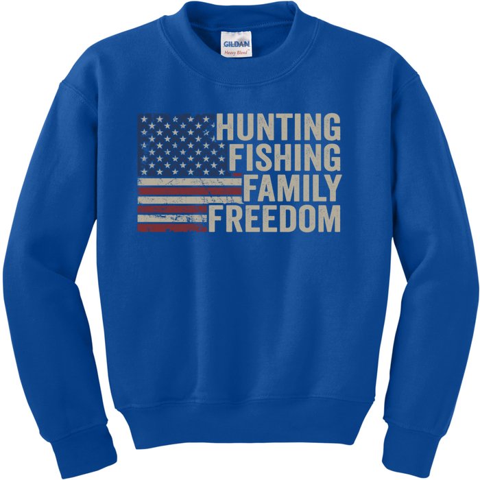 Hunting Fishing Family And Freedom / Usa Flag Fisher Hunter Cool Gift Kids Sweatshirt