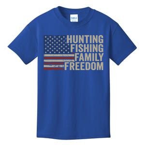 Hunting Fishing Family And Freedom / Usa Flag Fisher Hunter Cool Gift Kids T-Shirt