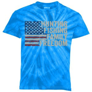 Hunting Fishing Family And Freedom / Usa Flag Fisher Hunter Cool Gift Kids Tie-Dye T-Shirt