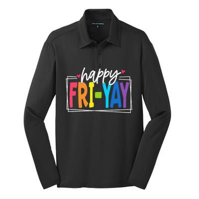 Happy Friyay Friday Funny Teacher Friyay Teacher Gift Silk Touch Performance Long Sleeve Polo