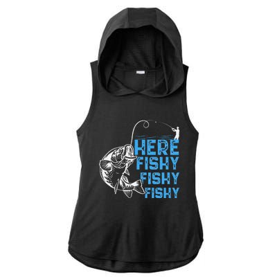 Here Fishy Funny Fishkeeping Aquarist Aquarium Graphic Ladies PosiCharge Tri-Blend Wicking Draft Hoodie Tank