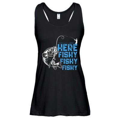 Here Fishy Funny Fishkeeping Aquarist Aquarium Graphic Ladies Essential Flowy Tank