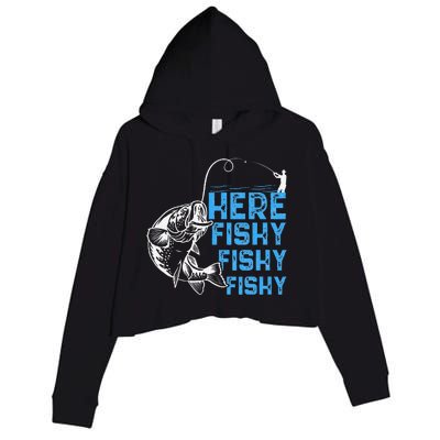 Here Fishy Funny Fishkeeping Aquarist Aquarium Graphic Crop Fleece Hoodie