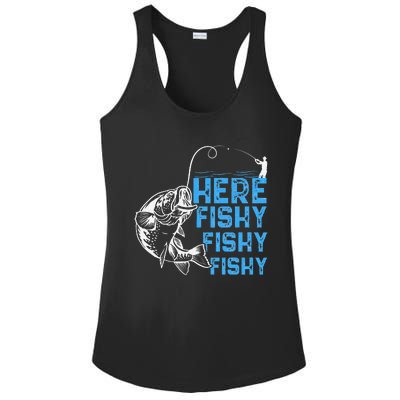 Here Fishy Funny Fishkeeping Aquarist Aquarium Graphic Ladies PosiCharge Competitor Racerback Tank