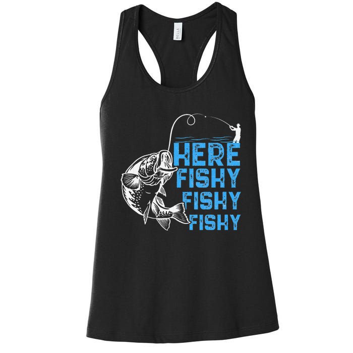 Here Fishy Funny Fishkeeping Aquarist Aquarium Graphic Women's Racerback Tank