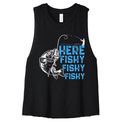 Here Fishy Funny Fishkeeping Aquarist Aquarium Graphic Women's Racerback Cropped Tank