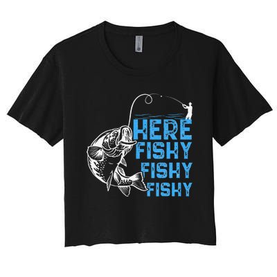 Here Fishy Funny Fishkeeping Aquarist Aquarium Graphic Women's Crop Top Tee