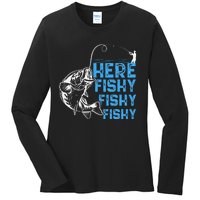 Here Fishy Funny Fishkeeping Aquarist Aquarium Graphic Ladies Long Sleeve Shirt