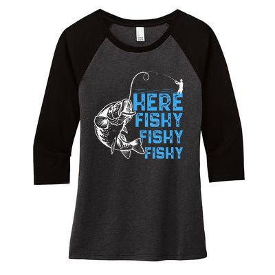 Here Fishy Funny Fishkeeping Aquarist Aquarium Graphic Women's Tri-Blend 3/4-Sleeve Raglan Shirt