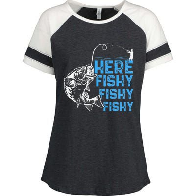 Here Fishy Funny Fishkeeping Aquarist Aquarium Graphic Enza Ladies Jersey Colorblock Tee