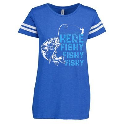 Here Fishy Funny Fishkeeping Aquarist Aquarium Graphic Enza Ladies Jersey Football T-Shirt