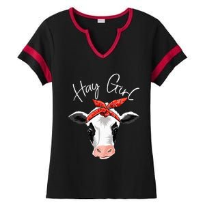 Hay Farmer Funny Cattle Cow Farm Lovers Gift Women Ladies Halftime Notch Neck Tee