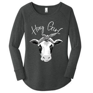 Hay Farmer Funny Cattle Cow Farm Lovers Gift 4897 Women's Perfect Tri Tunic Long Sleeve Shirt