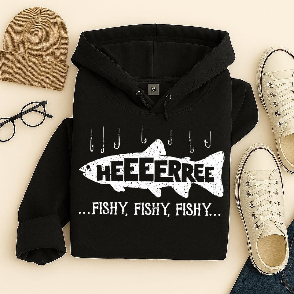 Here Fishy Funny Fish Fishing Lovers Heeeerree Fishy Fishy Hoodie