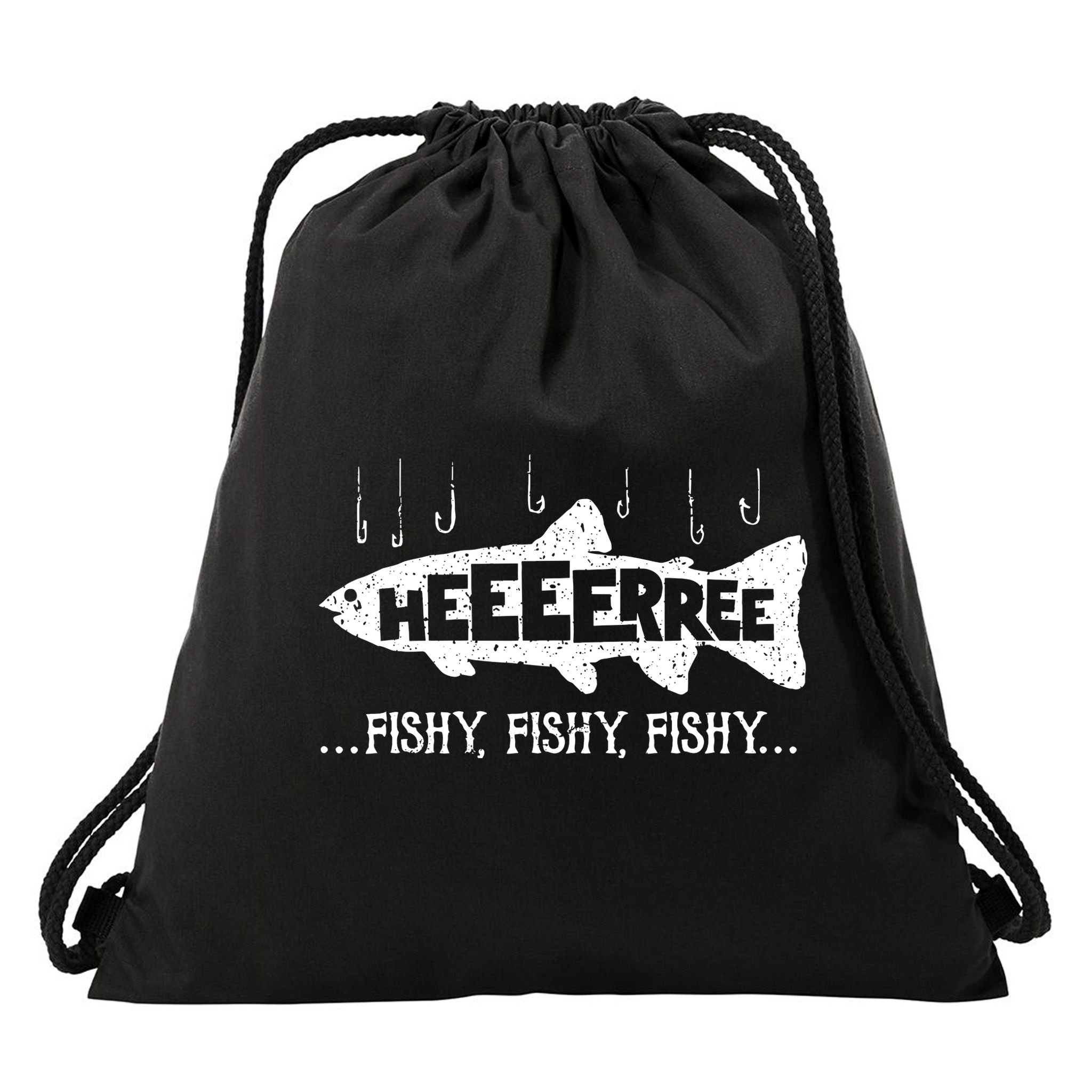 Here Fishy Funny Fish Fishing Lovers Heeeerree Fishy Fishy Drawstring Bag