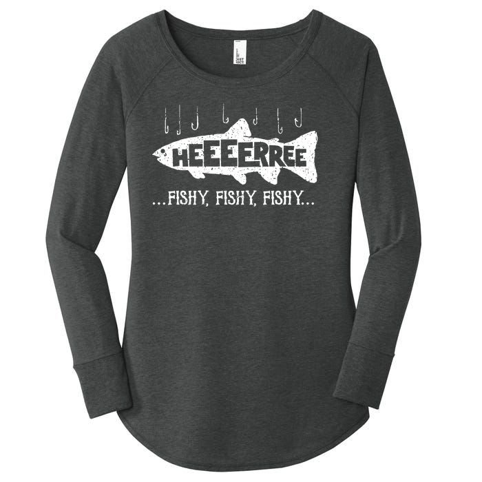 Here Fishy Funny Fish Fishing Lovers Heeeerree Fishy Fishy Women's Perfect Tri Tunic Long Sleeve Shirt