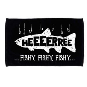 Here Fishy Funny Fish Fishing Lovers Heeeerree Fishy Fishy Microfiber Hand Towel