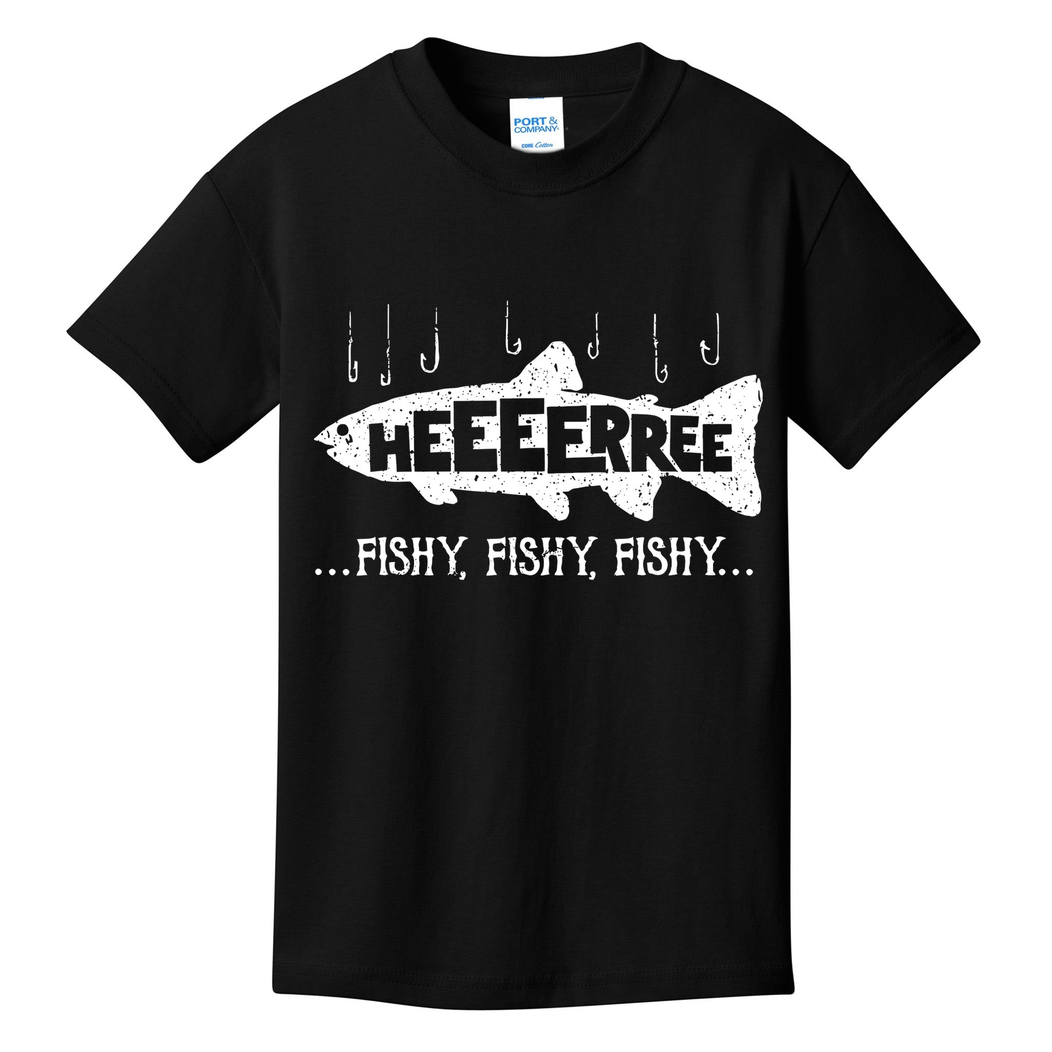 Here Fishy Funny Fish Fishing Lovers Heeeerree Fishy Fishy Kids T-Shirt