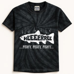 Here Fishy Funny Fish Fishing Lovers Heeeerree Fishy Fishy Kids Tie-Dye T-Shirt