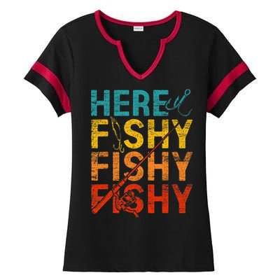 Here Fishy Fishy Fishy Ladies Halftime Notch Neck Tee