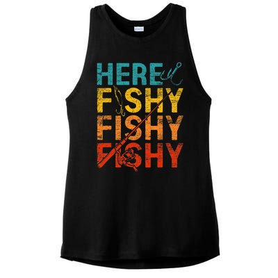 Here Fishy Fishy Fishy Ladies PosiCharge Tri-Blend Wicking Tank