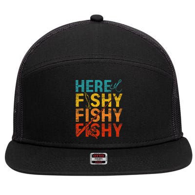 Here Fishy Fishy Fishy 7 Panel Mesh Trucker Snapback Hat