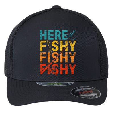 Here Fishy Fishy Fishy Flexfit Unipanel Trucker Cap