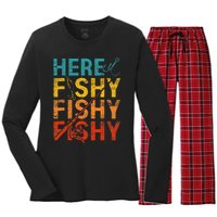 Here Fishy Fishy Fishy Women's Long Sleeve Flannel Pajama Set 