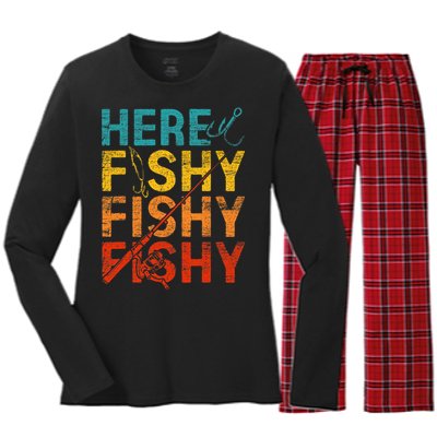 Here Fishy Fishy Fishy Women's Long Sleeve Flannel Pajama Set 