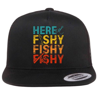 Here Fishy Fishy Fishy Flat Bill Trucker Hat