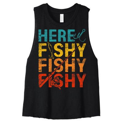 Here Fishy Fishy Fishy Women's Racerback Cropped Tank