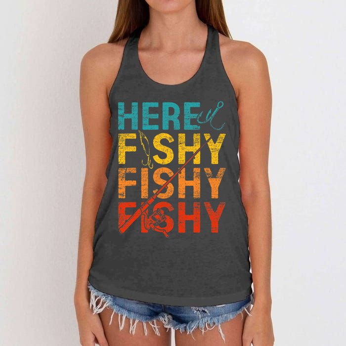 Here Fishy Fishy Fishy Women's Knotted Racerback Tank