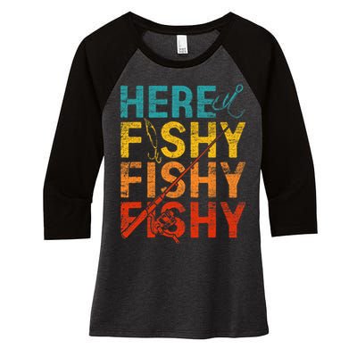 Here Fishy Fishy Fishy Women's Tri-Blend 3/4-Sleeve Raglan Shirt