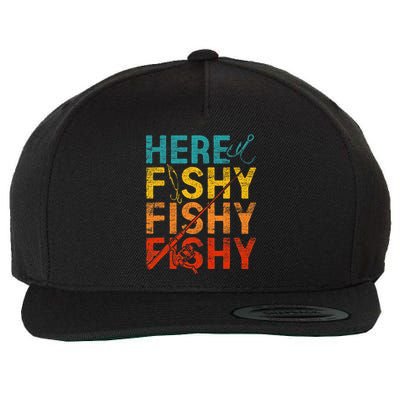 Here Fishy Fishy Fishy Wool Snapback Cap