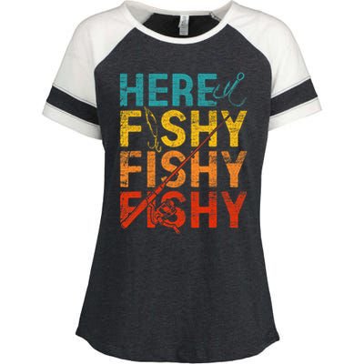 Here Fishy Fishy Fishy Enza Ladies Jersey Colorblock Tee