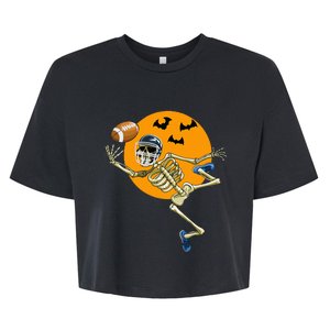 Halloween Football Fan Costume American Football Skeleton Bella+Canvas Jersey Crop Tee